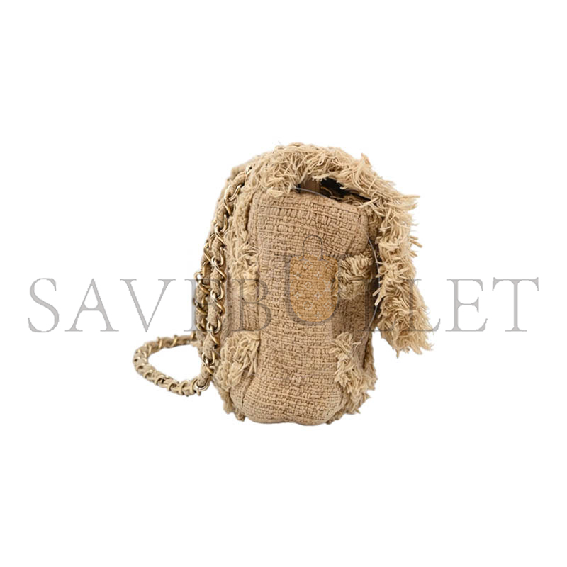 Ch**el master beige tweed fringe nature flap bag (26*16*5cm)